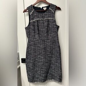 J. Crew Dark Navy & White Metallic Fringe Tweed Suiting Shift Dress - Medium 8